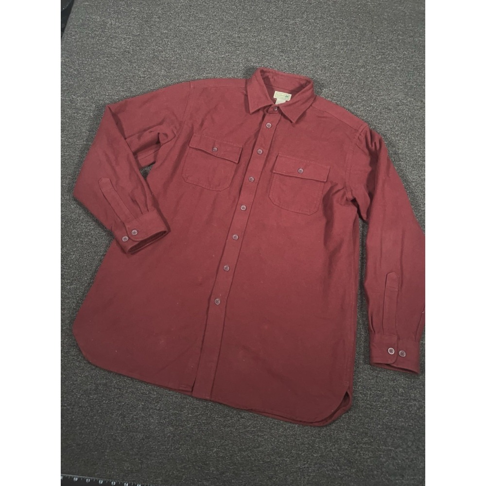 Vintage LL Bean Men Large‎ Tall Burgundy Solid Chamois Cloth 90s Button Up Shirt